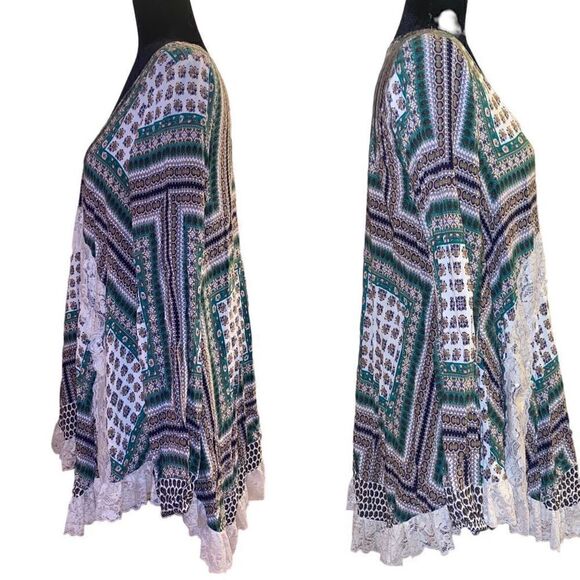 Entro  Boho Color Block Long Sleeve Tunic with Lace Sz M - Picture 3 of 13